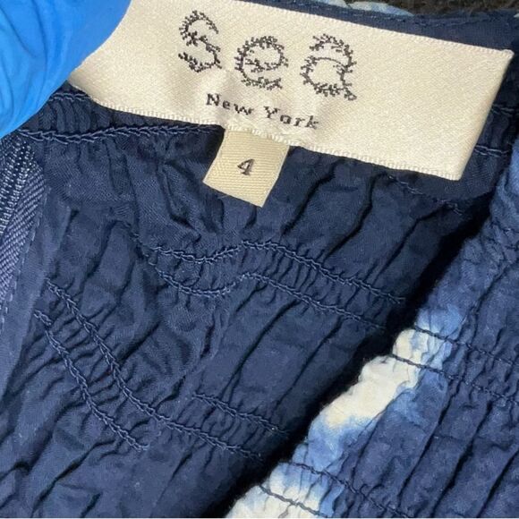 SEA NY Blue Isla Ruffle Sleeves Smocked Cotton Midi Dress Sz 4 - Picture 6 of 6